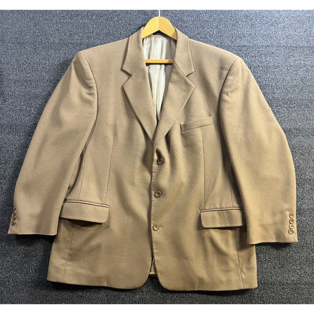 Ron Chereskin Mens Tan Cashmere Blend 3 Button Blazer Size 46R